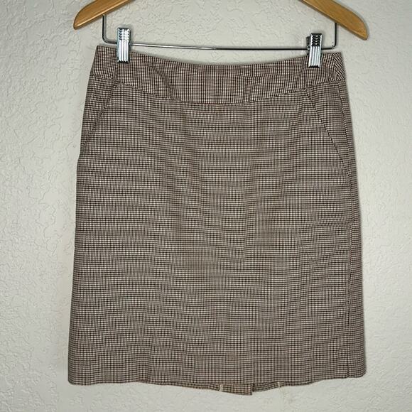 L.L. Bean Tan Houndstooth Favorite Fit Skirt Academia Preppy School Wool Twee - Picture 1 of 6